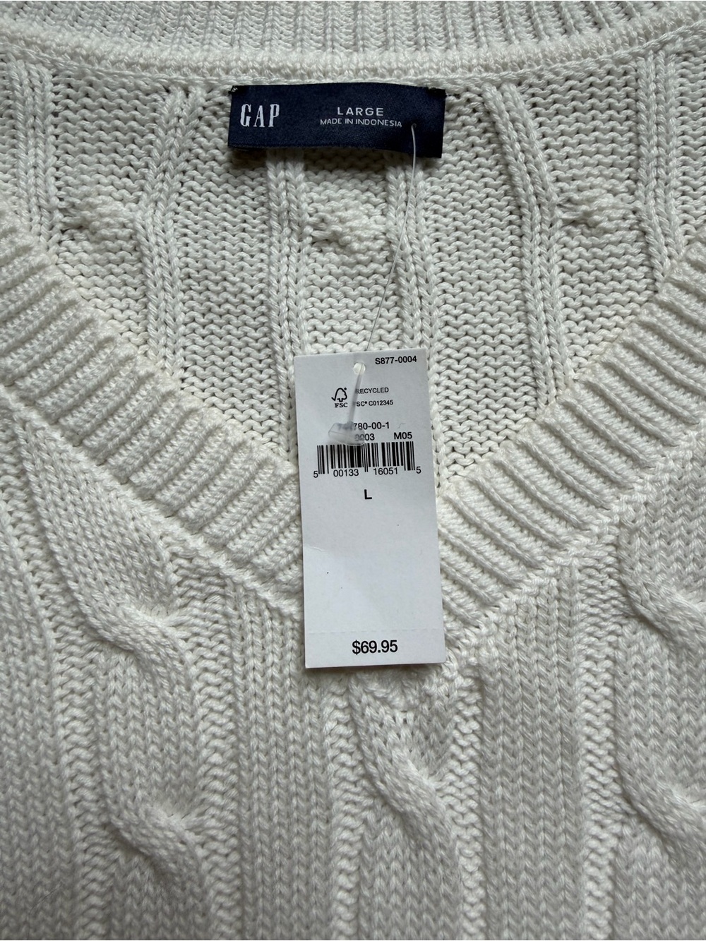 NWT GAP Women’s White Cable Knit V-neck Sweater Sz L - Picture 6 of 8